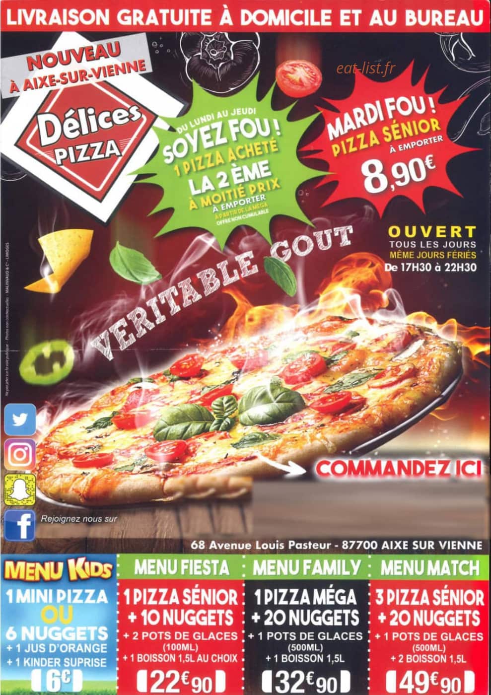 Délices pizza — carte page 1