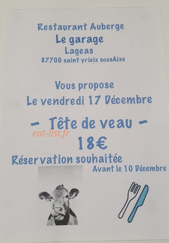 Auberge Le Garage — carte page 1