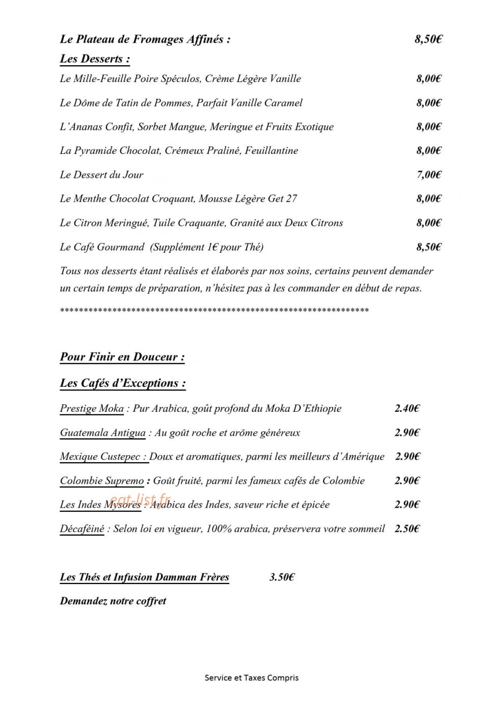 La Chaumière — carte page 5