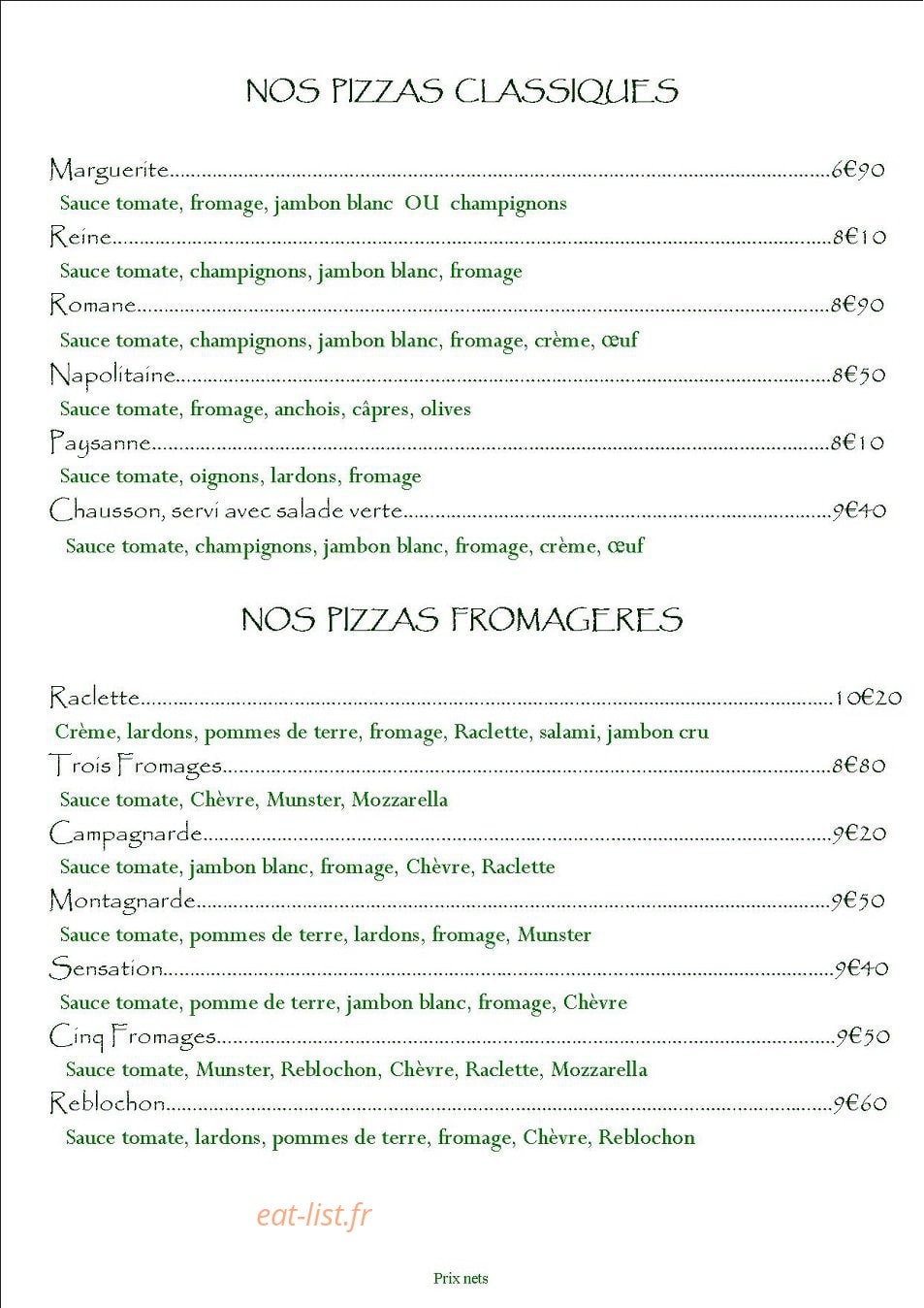 Le P'tit Resto — carte page 9