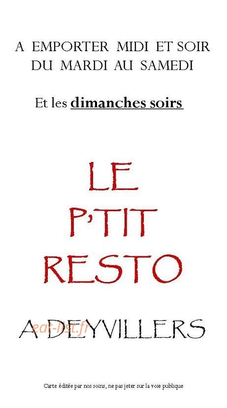 Le P'tit Resto — carte page 1