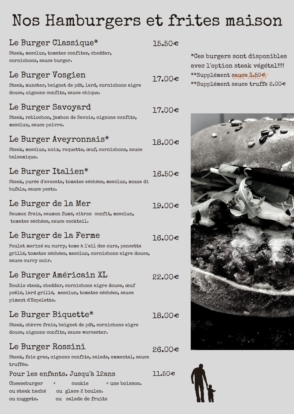 Arom Burger — carte page 1