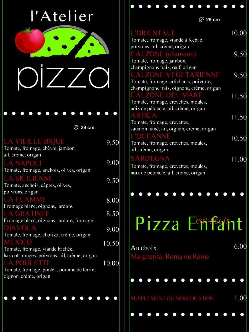 L'Atelier Pizza — carte page 2