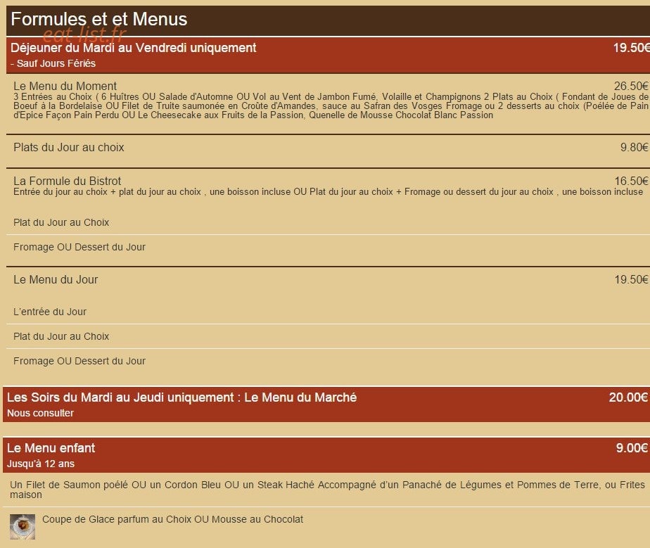 Le Bistrot Gourmand — carte page 1