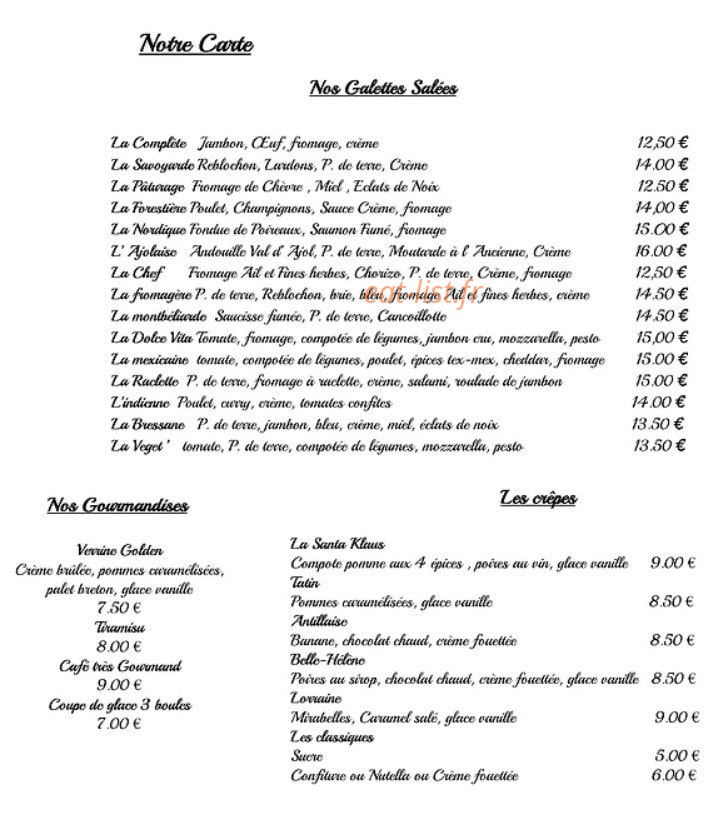 Le Chalet des Delices — carte page 1