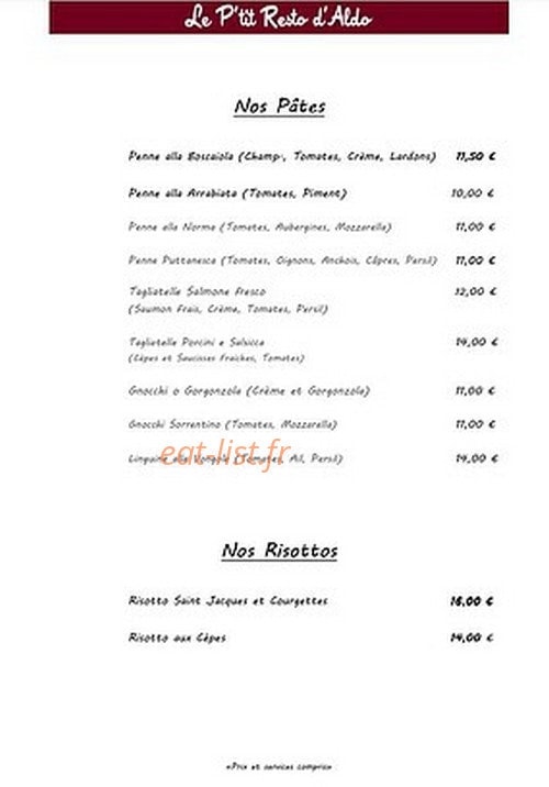 Le P'tit Resto d'Aldo — carte page 2