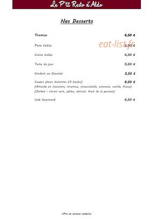 Le P'tit Resto d'Aldo — carte page 5
