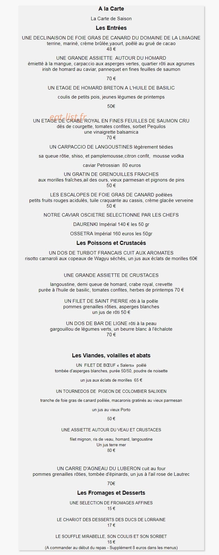 Les Ducs De Lorraine Epinal Menus