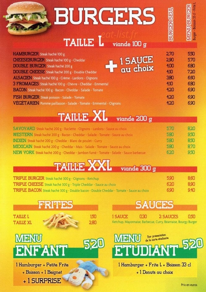 Pizz Burgers — carte page 2