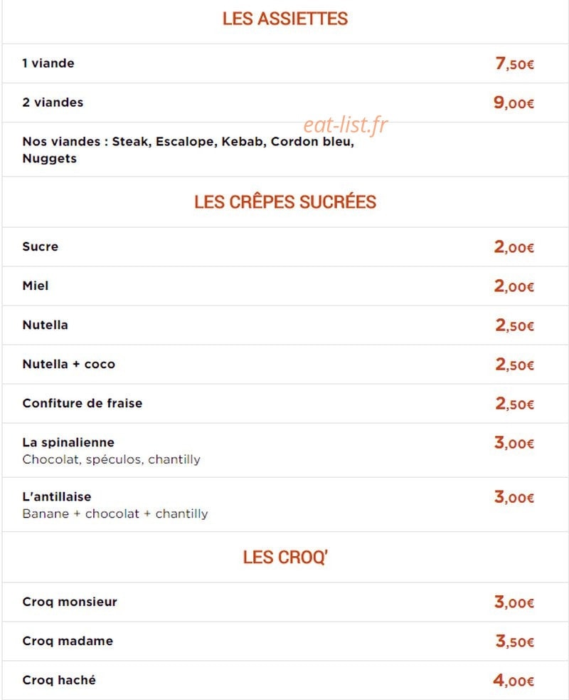 Urban Food — carte page 1