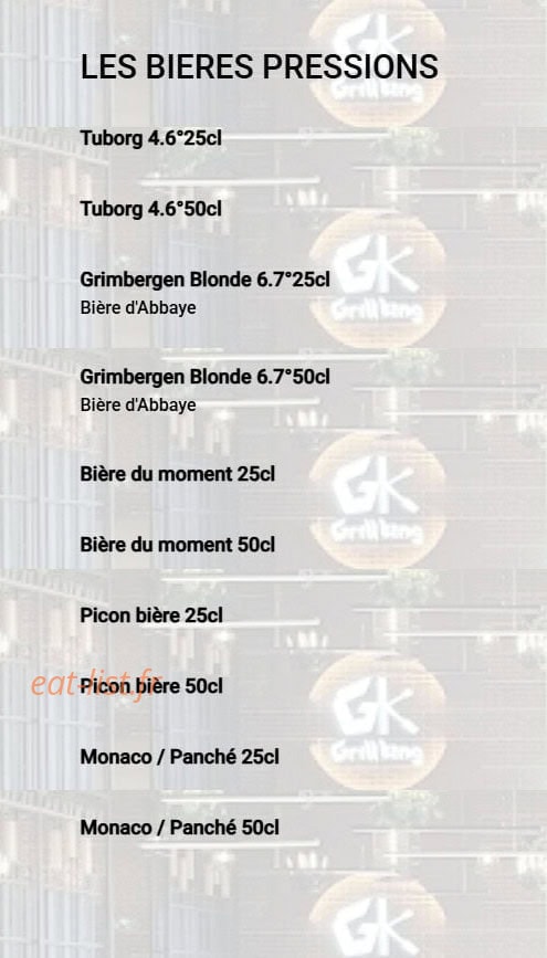 Carte et menu de Grill King à Jeuxey — Les bières pressions
