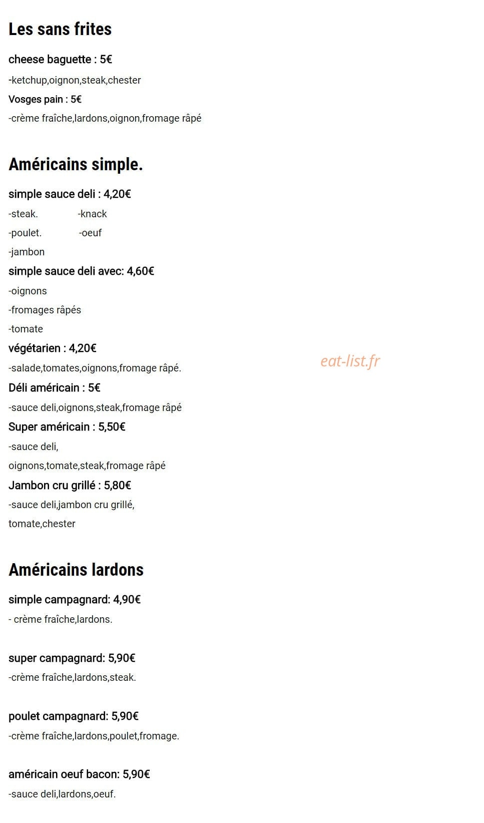 Déli Burger — carte page 1