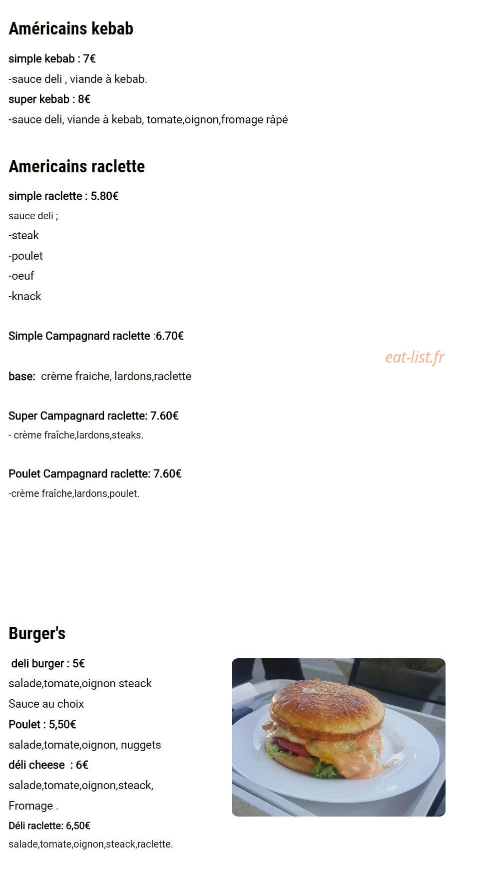 Déli Burger — carte page 2