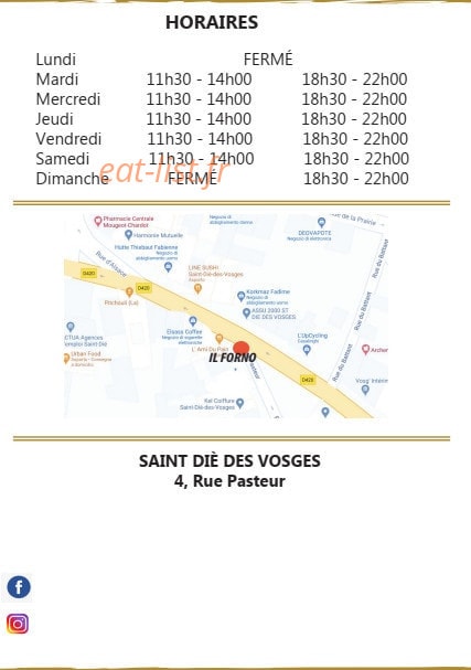 Carte et menu de Il forno à Saint-Dié-des-Vosges — Les informations