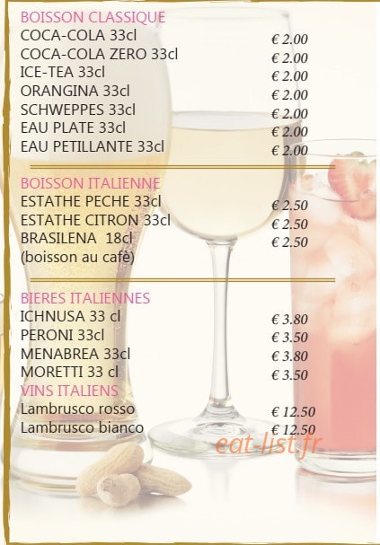 Carte et menu de Il forno à Saint-Dié-des-Vosges — Les boissons, vins italiens