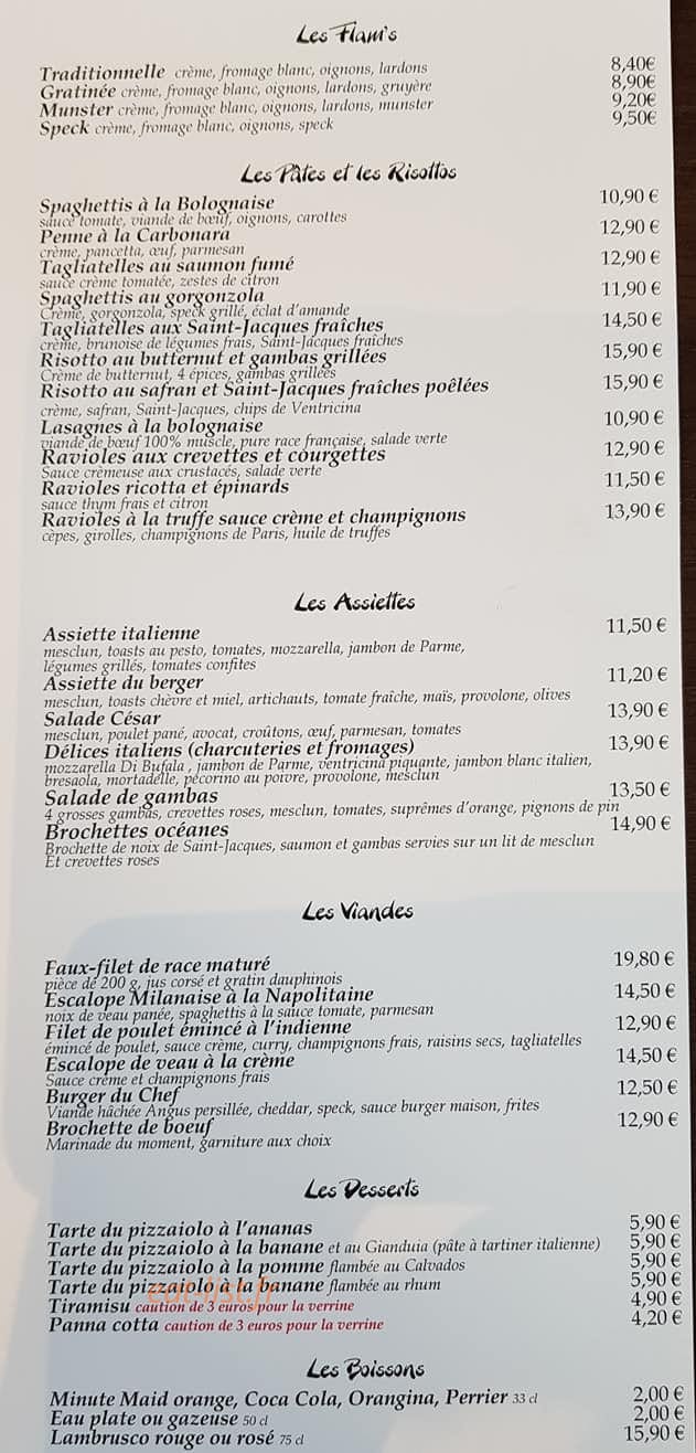 La Pizzeria — carte page 1