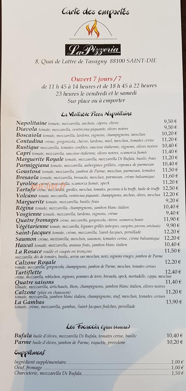 La Pizzeria — carte page 2