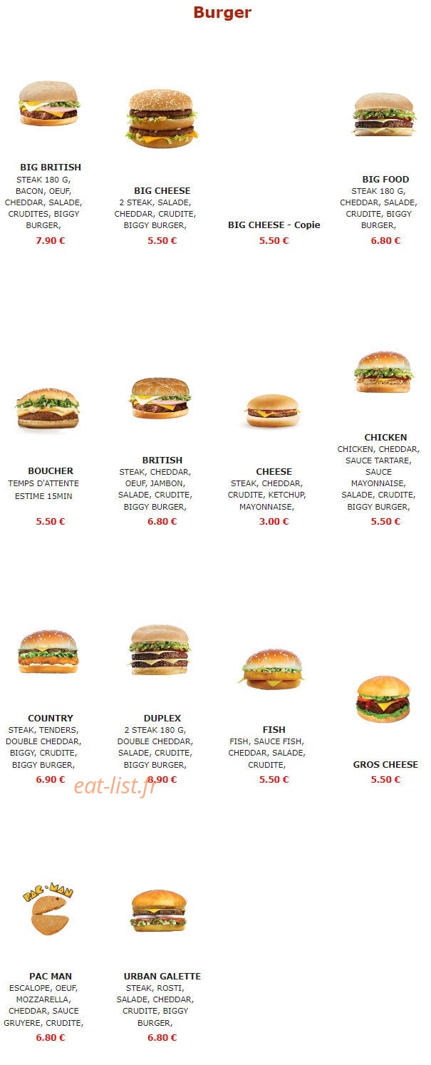Urban Food — carte page 3