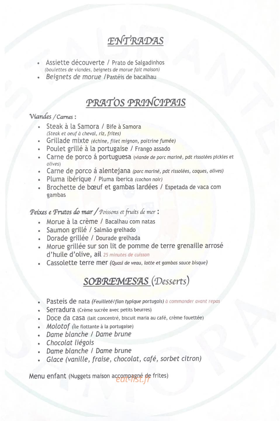 Restaurante Samora — carte page 1