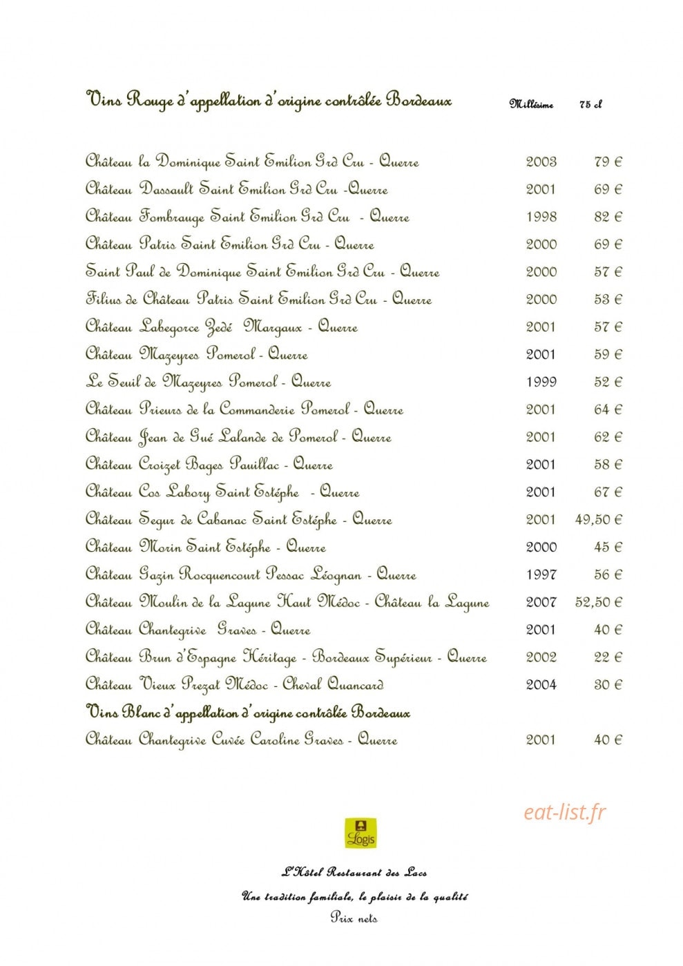 Hôtel Restaurant des Lacs — carte page 7