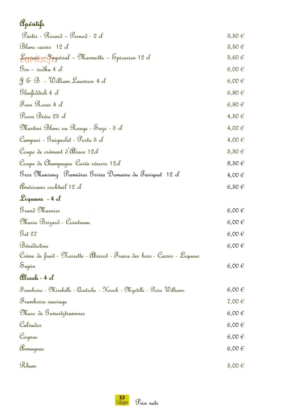 Hôtel Restaurant des Lacs — carte page 10