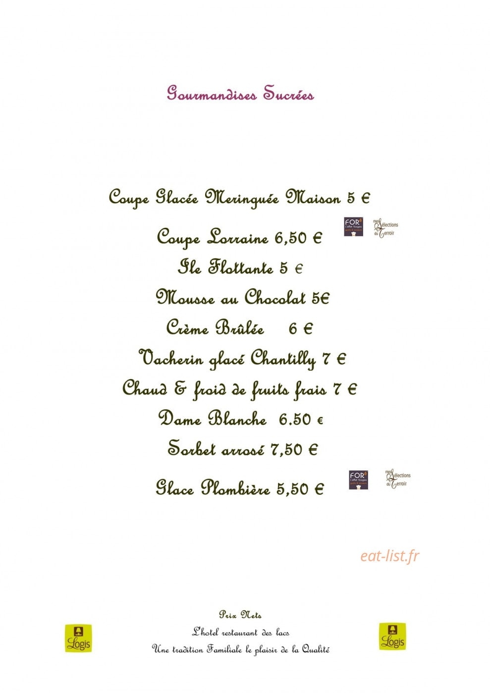Hôtel Restaurant des Lacs — carte page 3