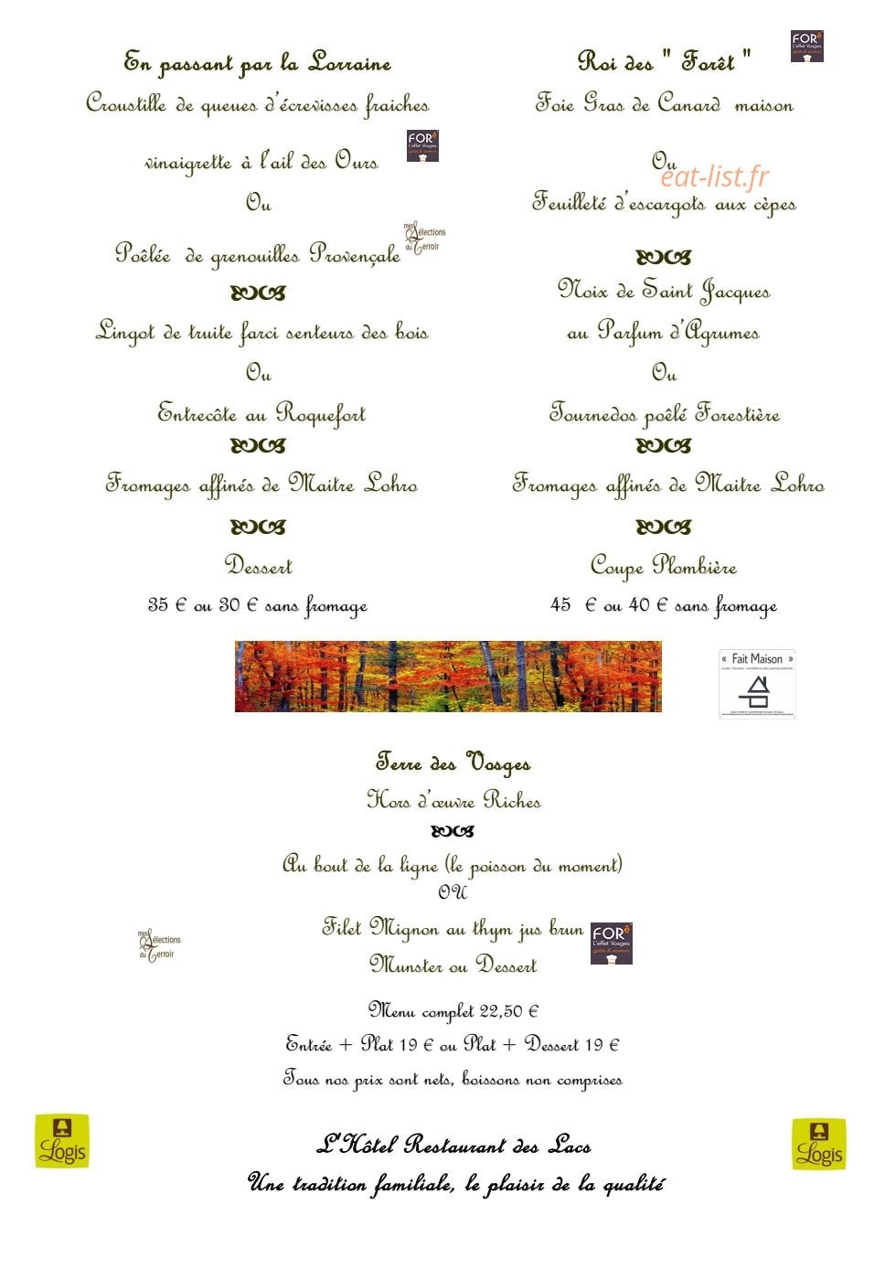Hôtel Restaurant des Lacs — carte page 2