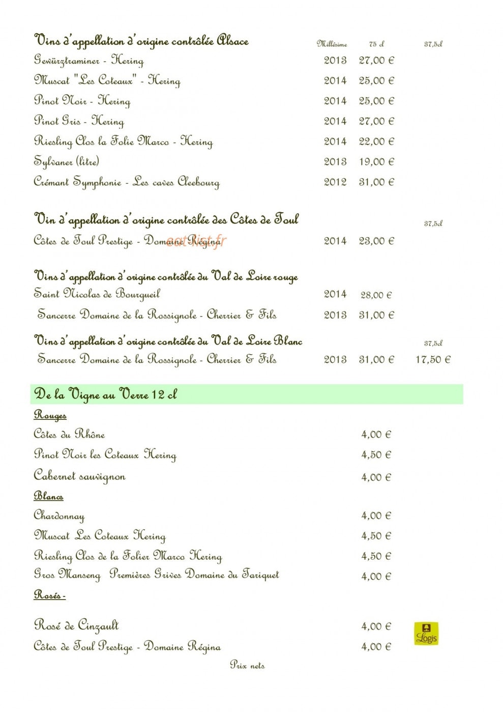 Hôtel Restaurant des Lacs — carte page 4