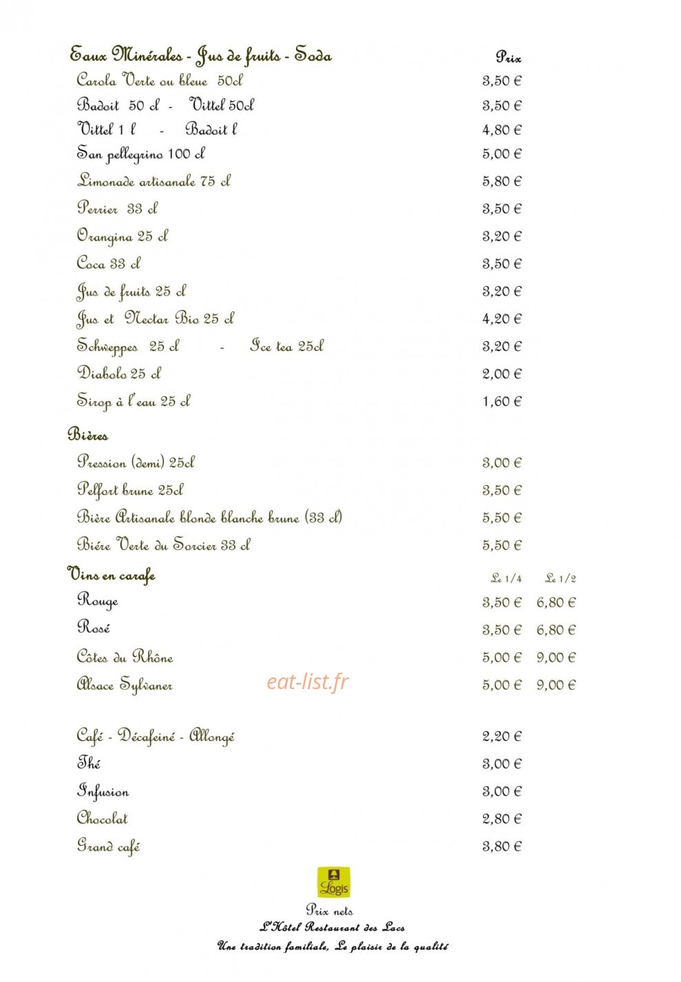 Hôtel Restaurant des Lacs — carte page 11