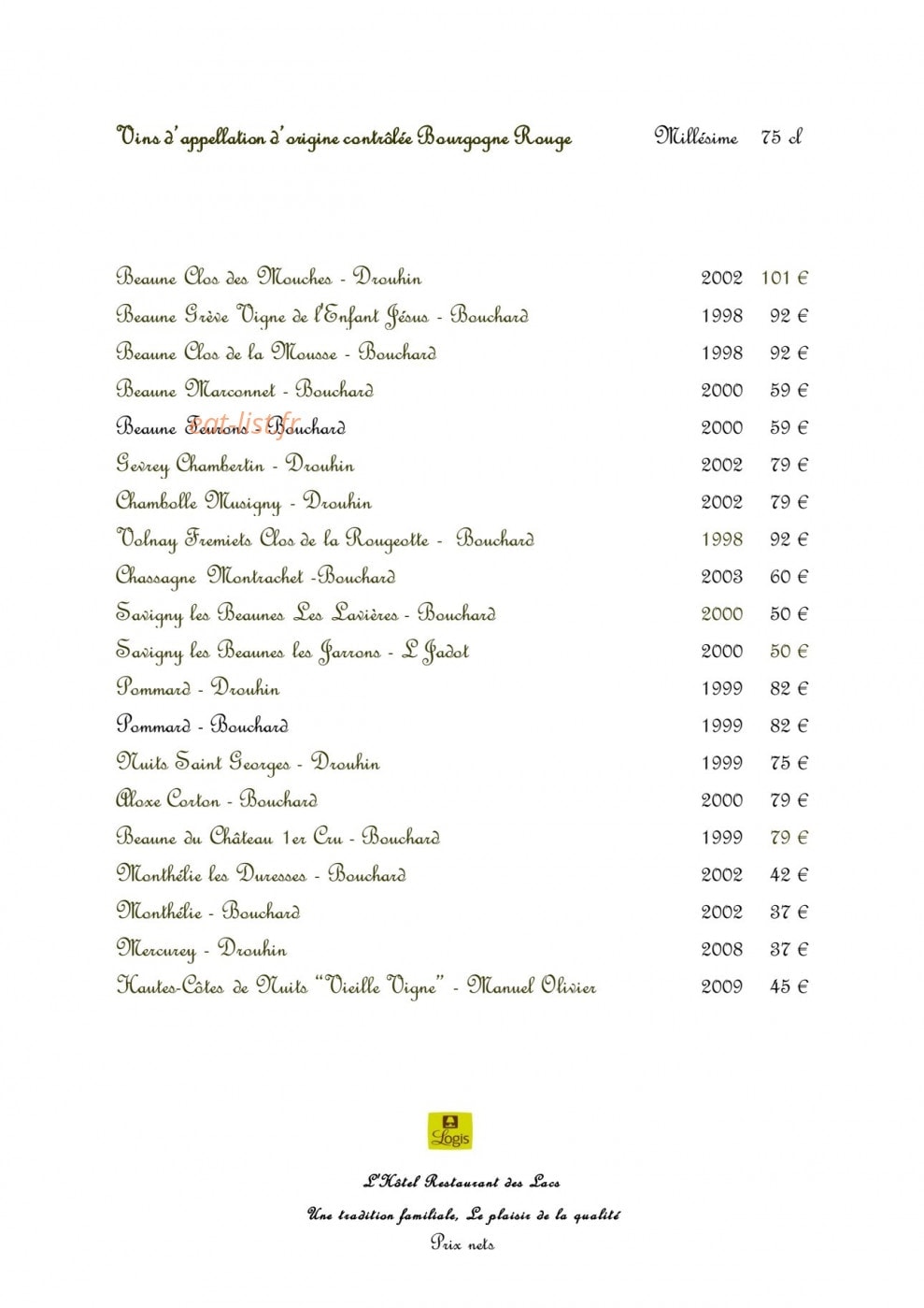 Hôtel Restaurant des Lacs — carte page 6