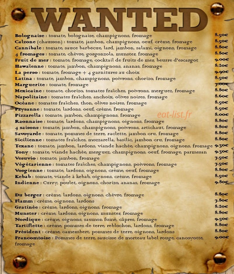 Pizzeria des amis — carte page 1