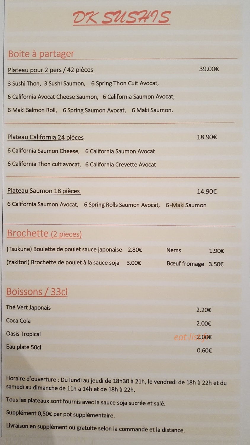 DK Sushis — carte page 2
