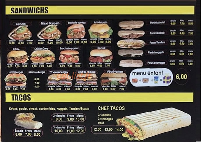 Carte et menu de Saint Amé Grill Kebab à Saint Ame — Menu 1