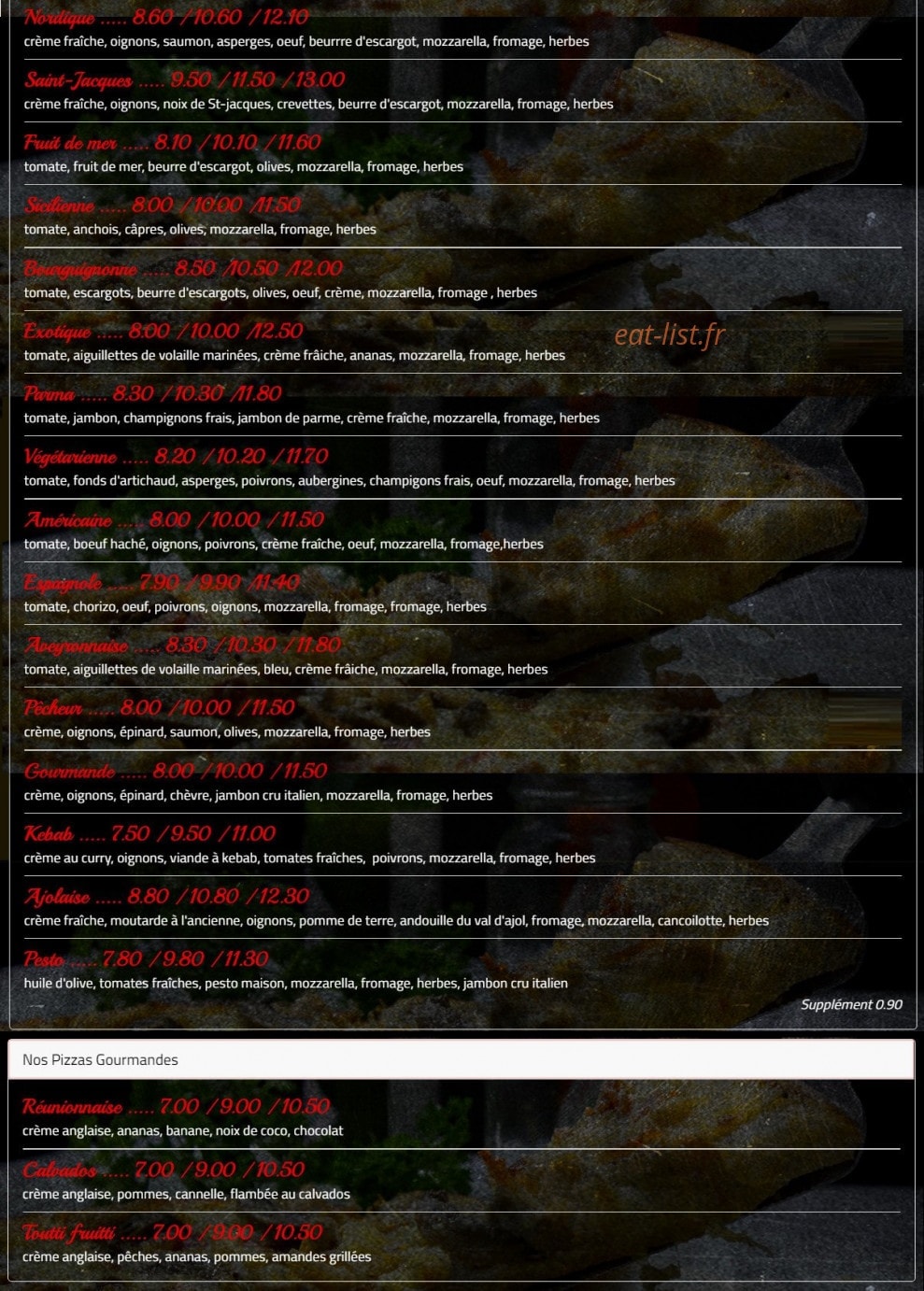 Carte et menu de La flamme gourmande à Vagney — Les pizzas suite