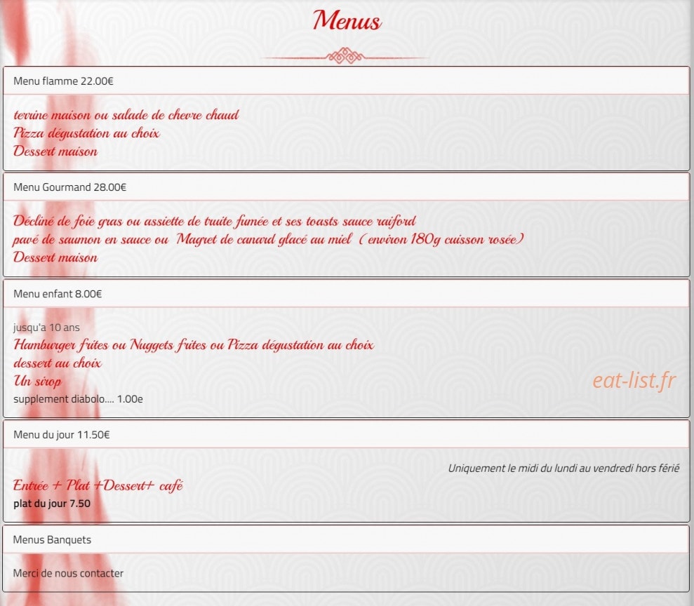 Carte et menu de La flamme gourmande à Vagney — Les menus