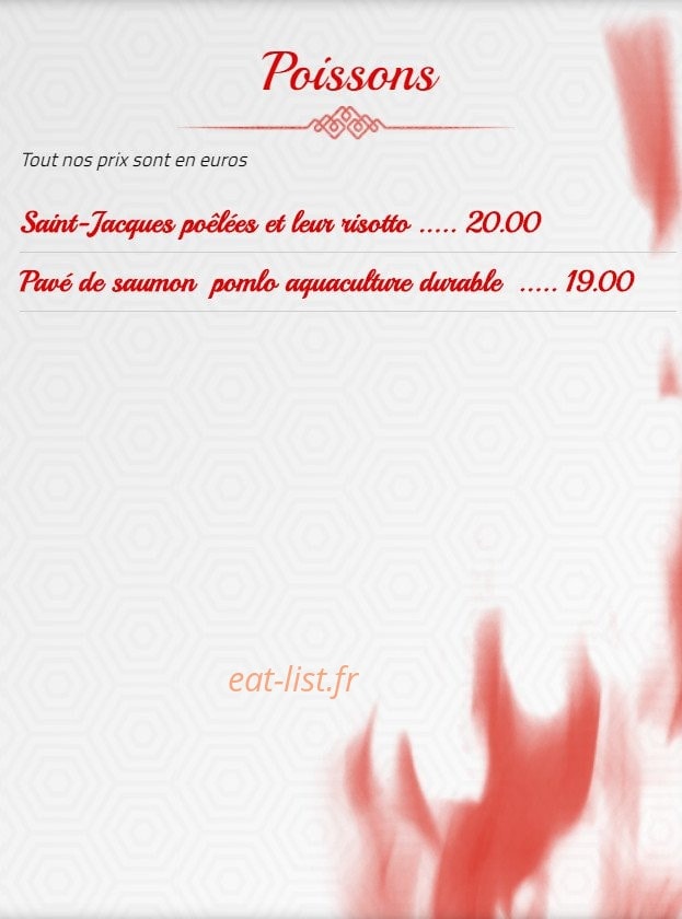 Carte et menu de La flamme gourmande à Vagney — Les poissons