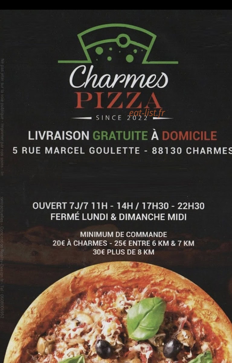 Charmes Pizza — carte page 1