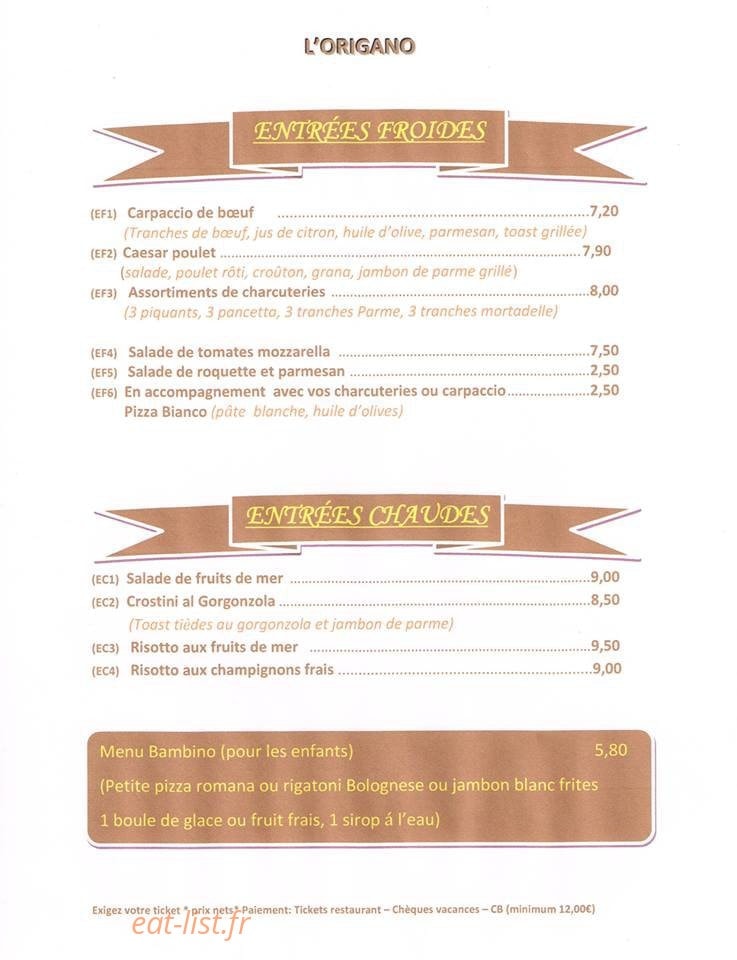 L'Origano — carte page 1