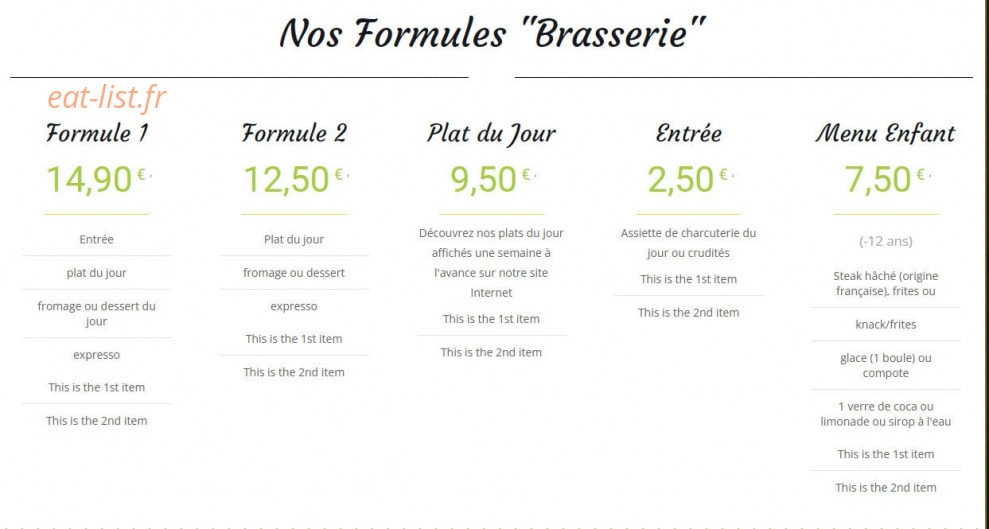 La Brasserie — carte page 1
