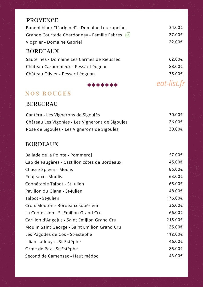 L'Or en Bar — carte page 8