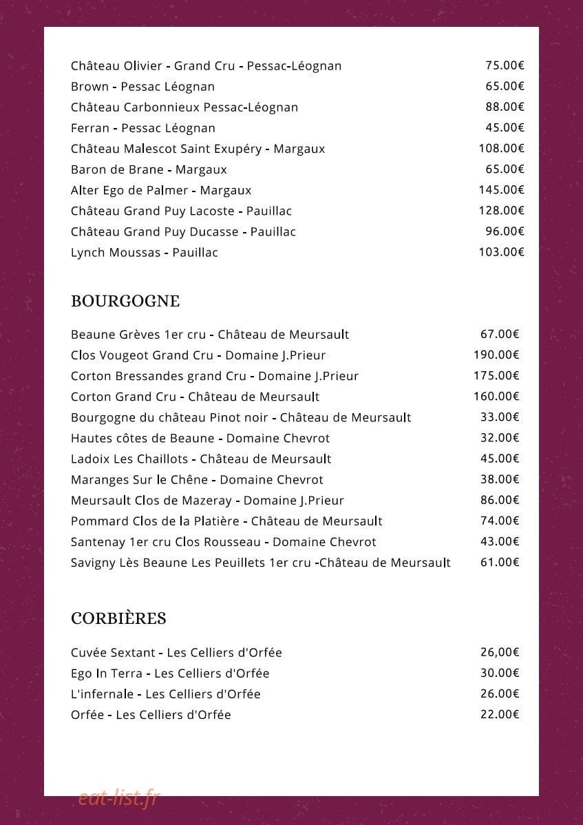 L'Or en Bar — carte page 9