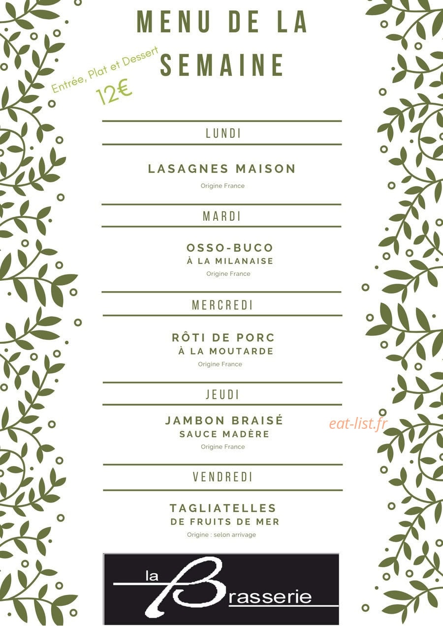 La Brasserie — carte page 1
