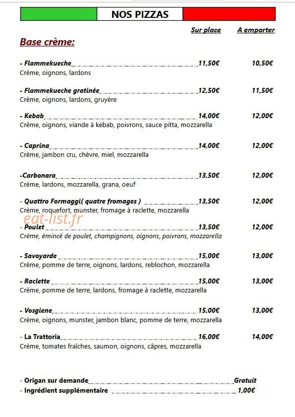 La Trattoria — carte page 1
