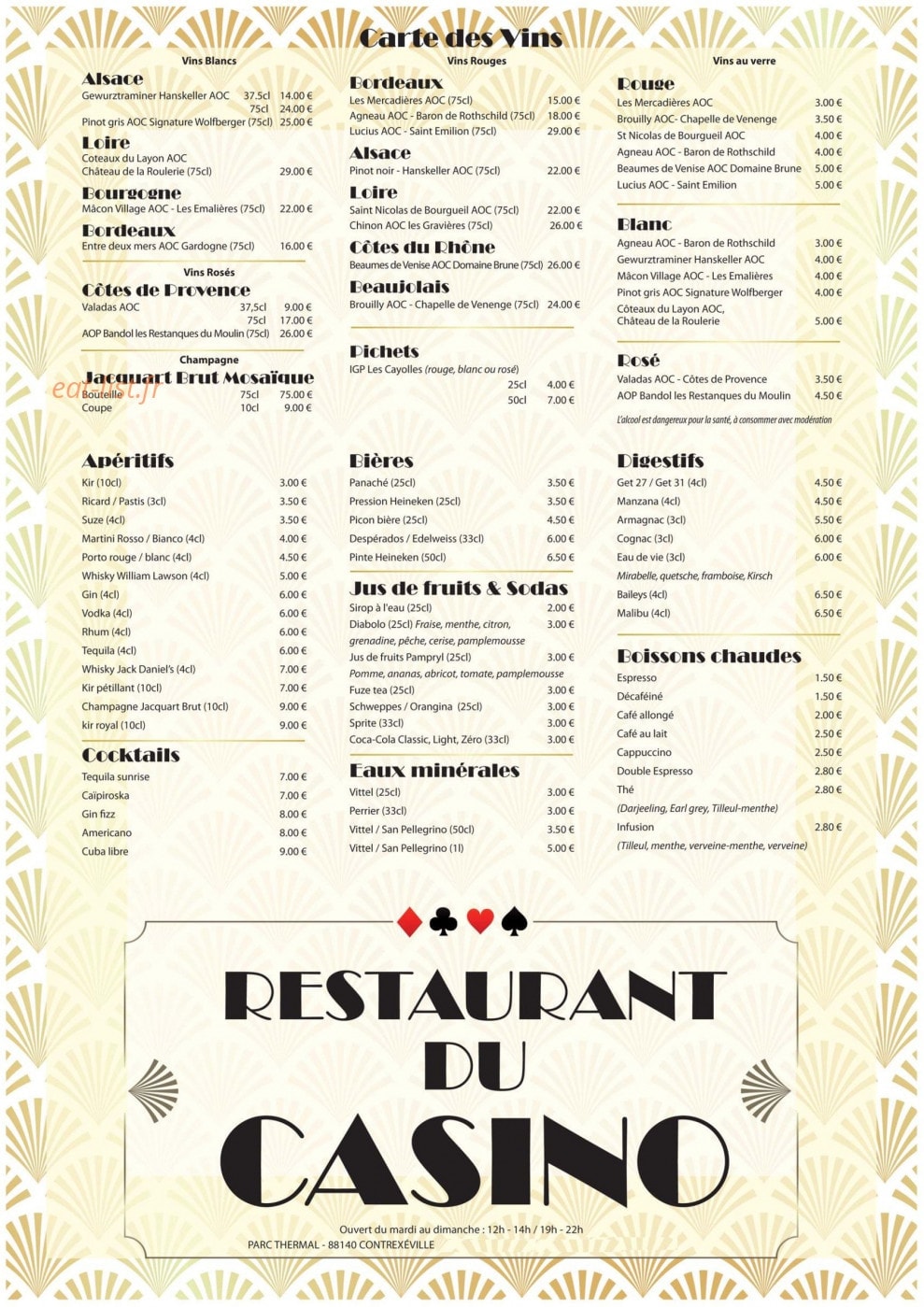 Restaurant Casino de Contrexeville — carte page 1
