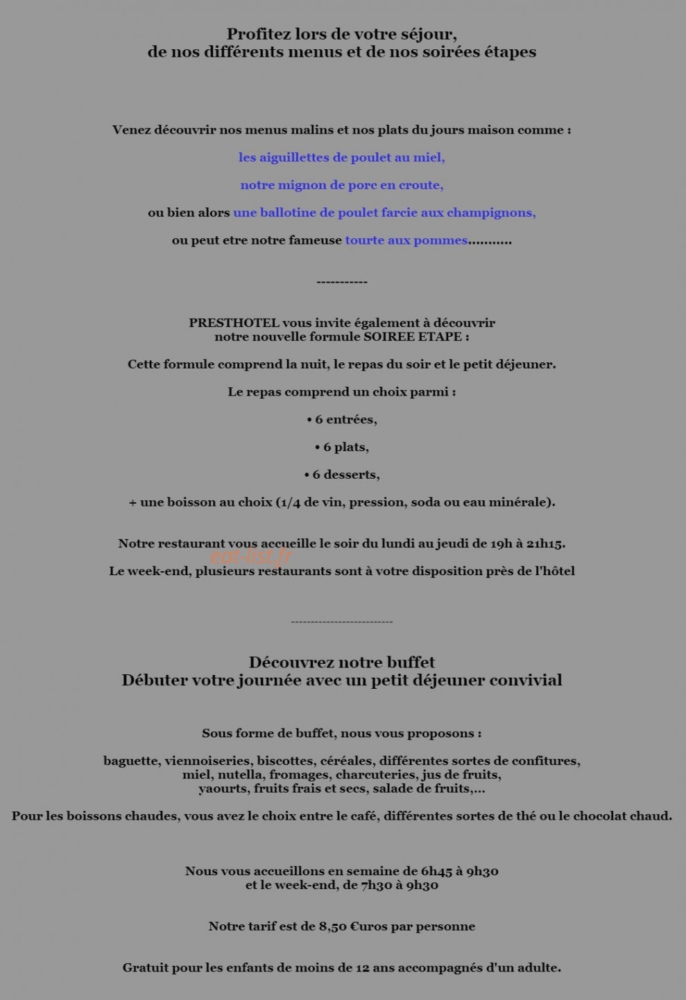 Prest'Hotel — carte page 1