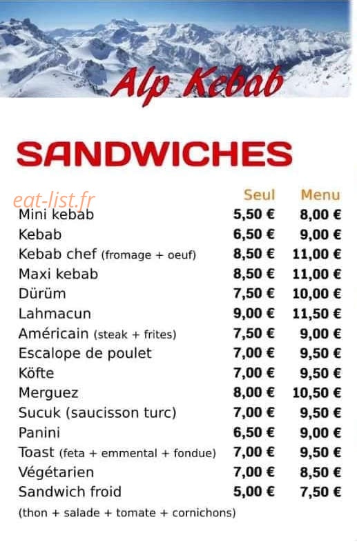 Alp Kebab — carte page 1