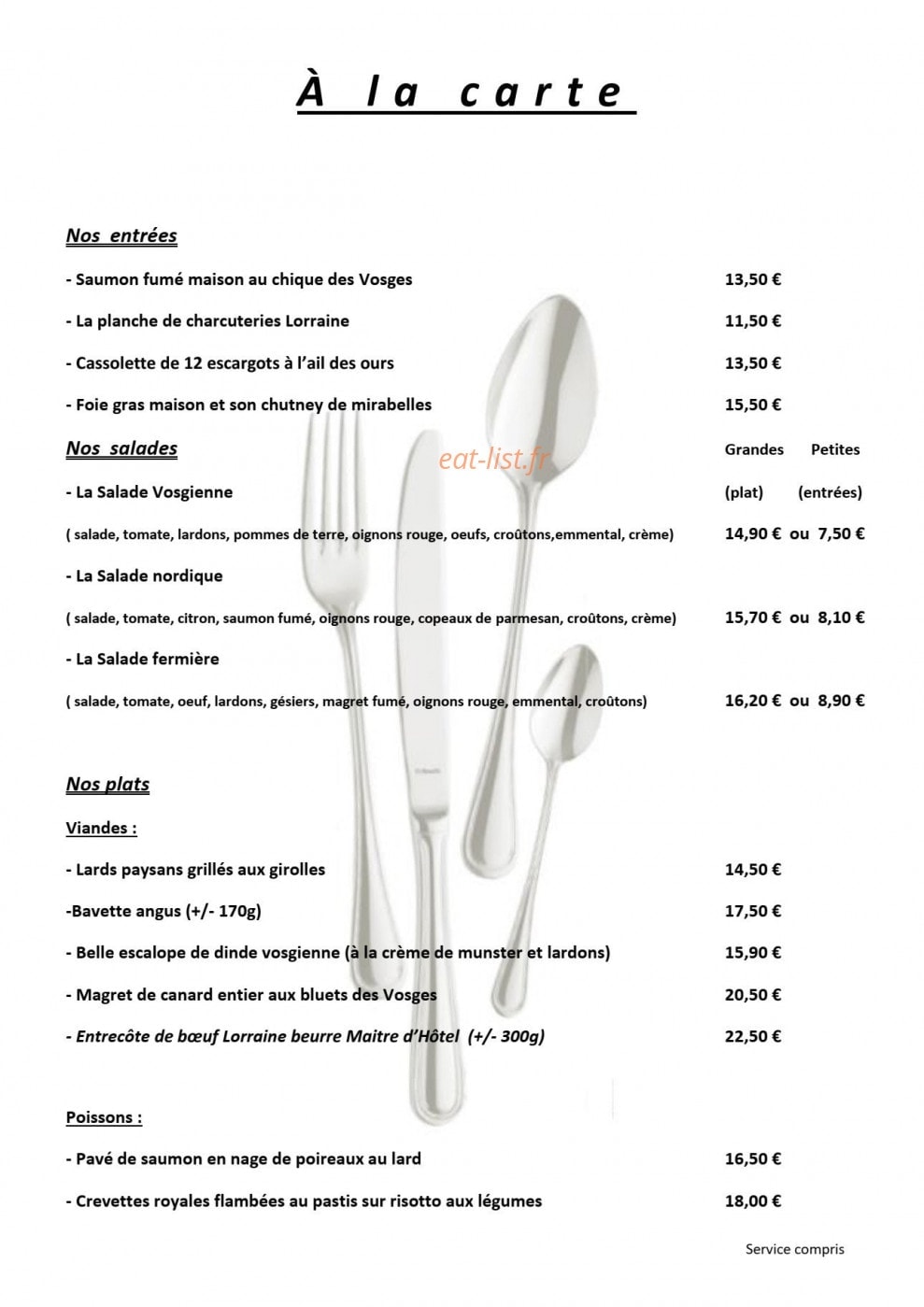 Auberge du Tilleul — carte page 1