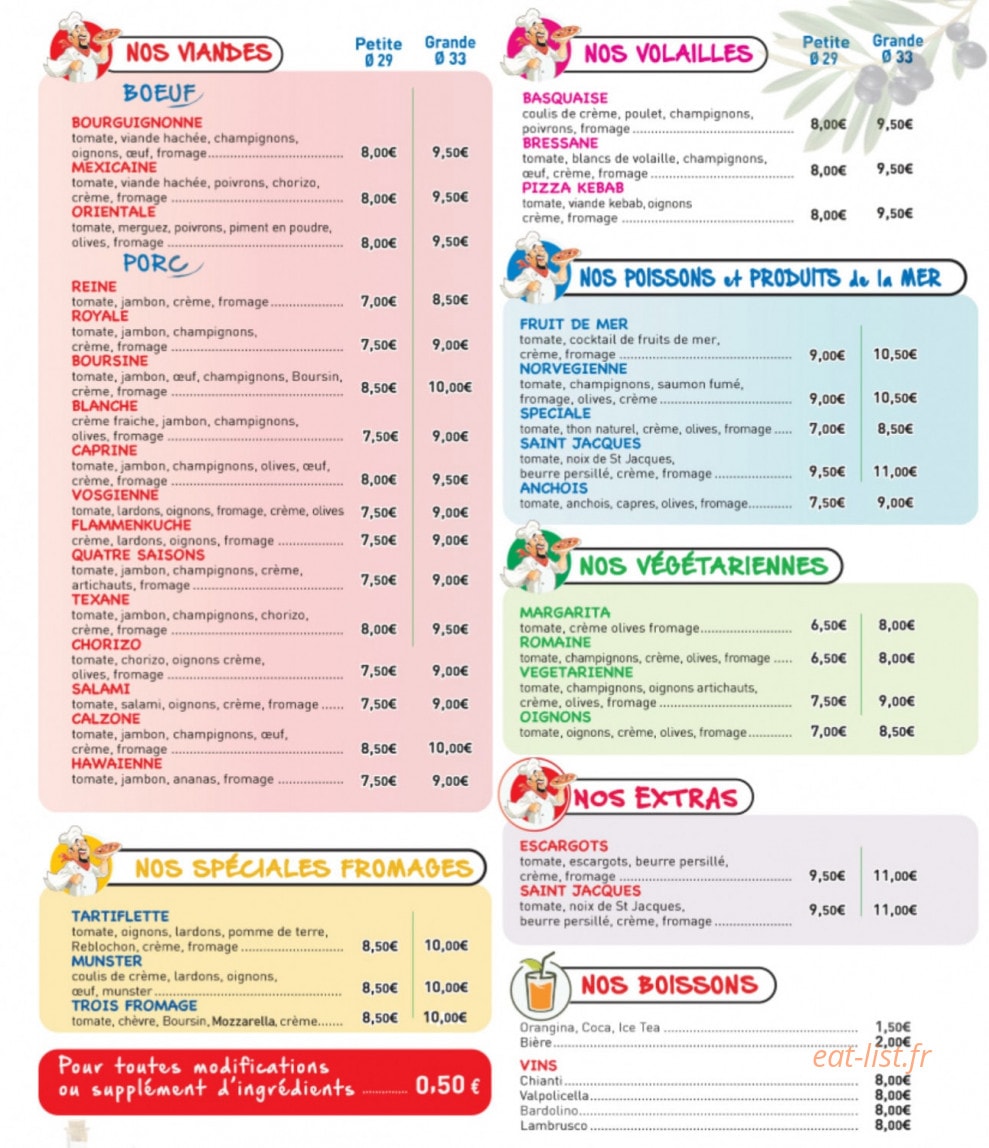S.o.s Pizza — carte page 1
