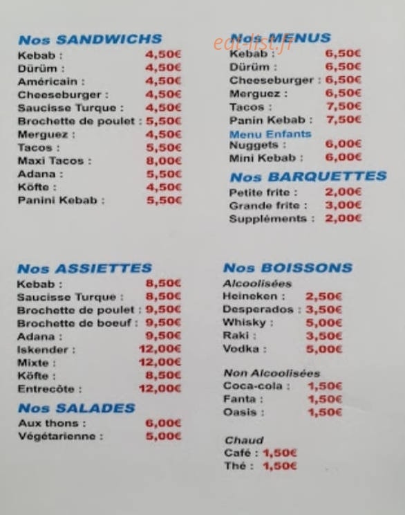 Ege Kebab — carte page 1