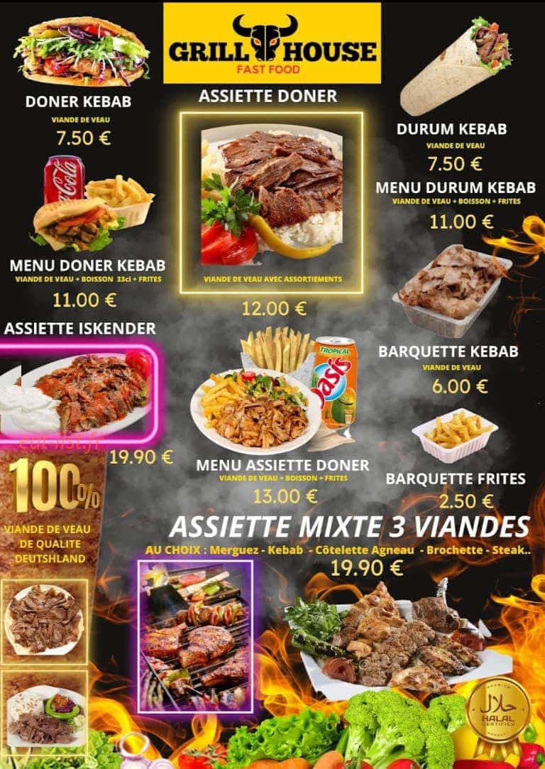 Carte et menu de Grill House 88 à Chatenois — Les assiettes
